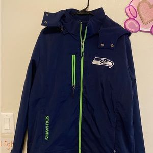 Seattle Seahawks NFL Men Large Thick Full Zip Pullover Jacket Coat Neon Blue